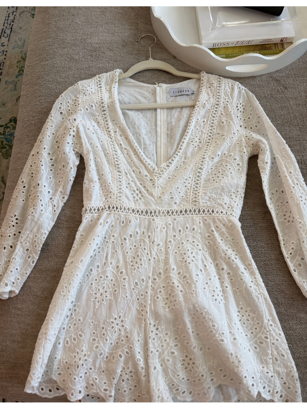 Lioness White Eyelet Lace V-Neck Romper